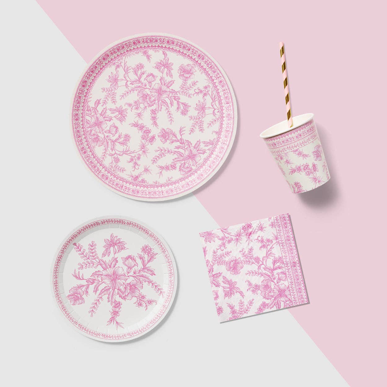 Pink Toile Cups (10 per pack)