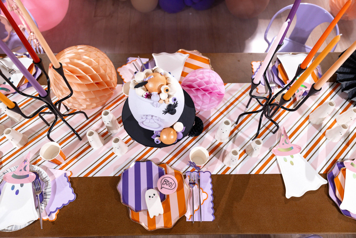Pink, Orange & Purple Spooky Stripes Dinner Paper Plates