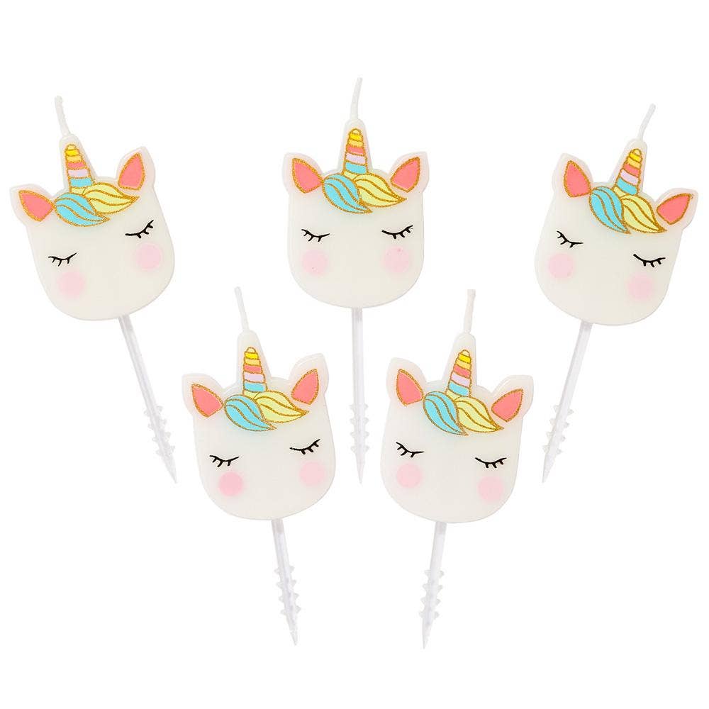 Unicorn Face Cake Candles | 5 Pack | Kids Birthday Party |