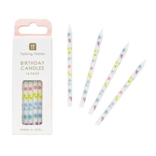 Pastel Floral Birthday Candles | 16 Pack | Cake Candle |