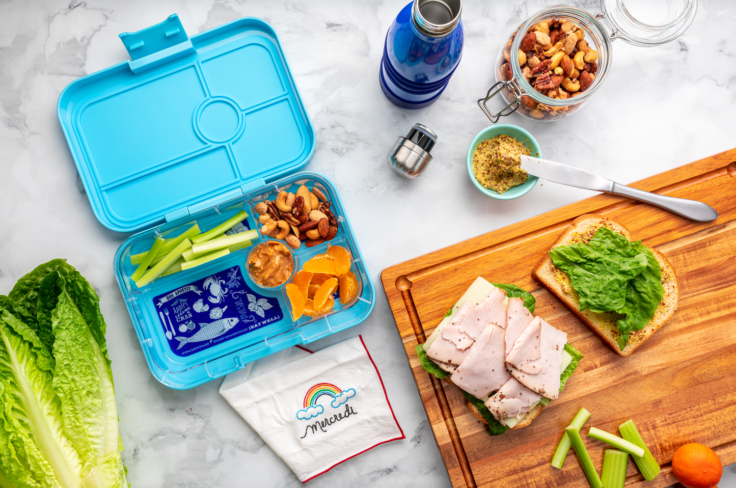Reusable Embroidered Yumbox Cotton Napkin Set - Italian Days