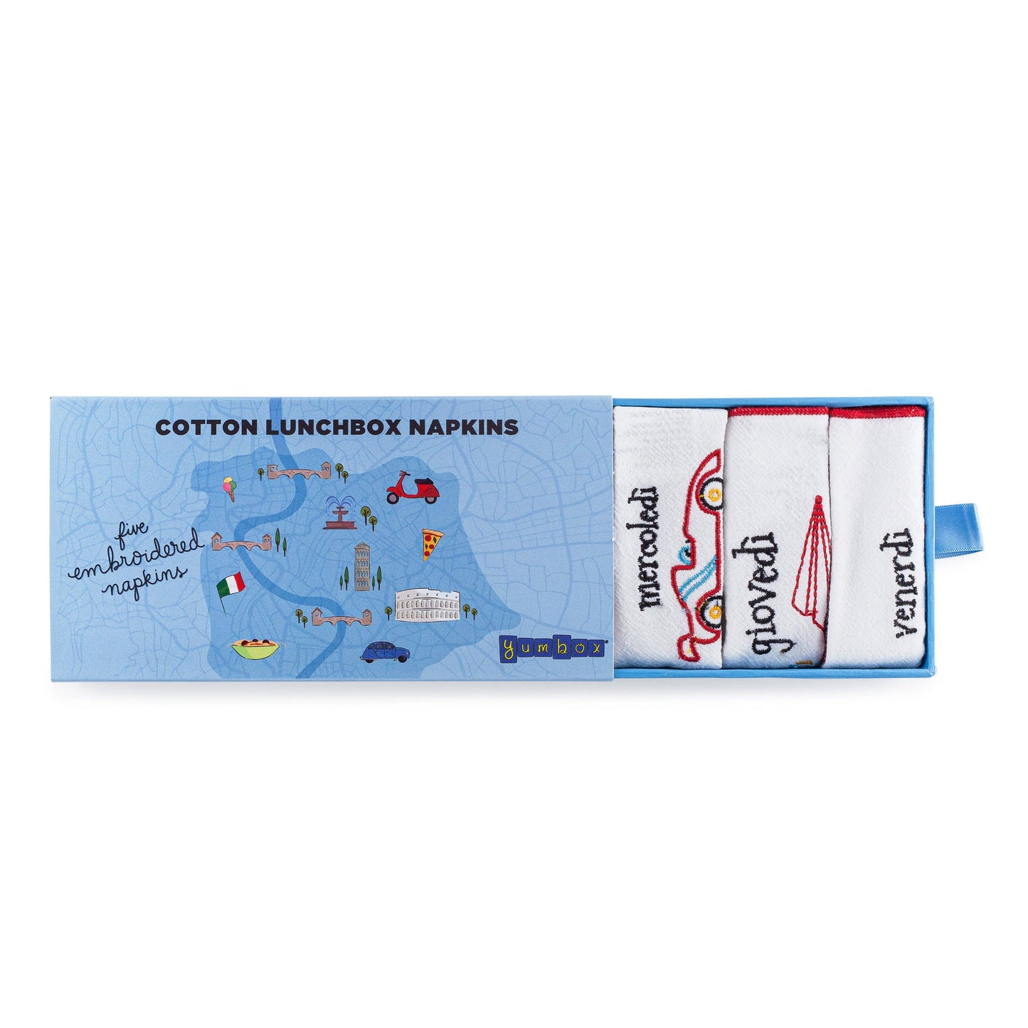 Reusable Embroidered Yumbox Cotton Napkin Set - Italian Days