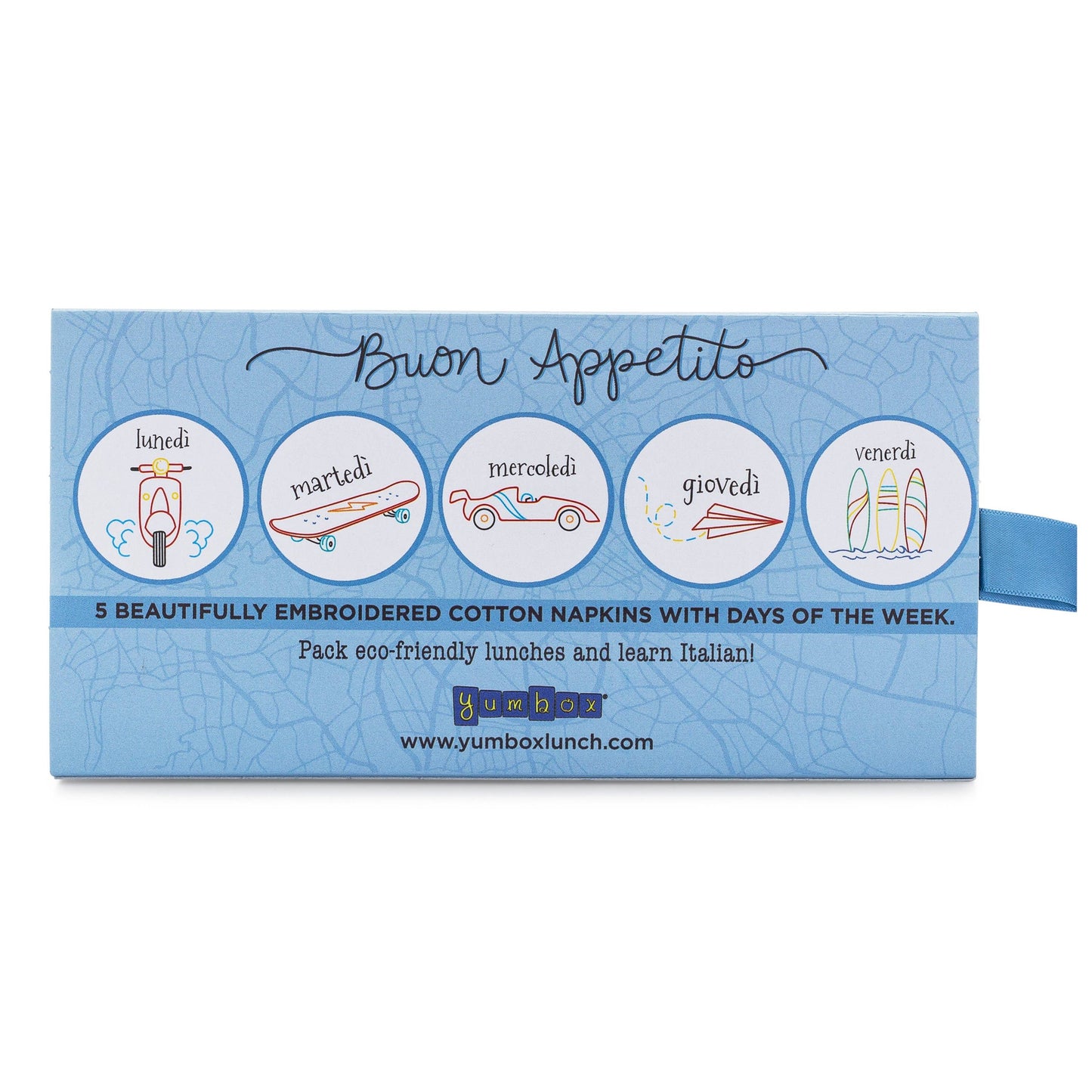 Reusable Embroidered Yumbox Cotton Napkin Set - Italian Days
